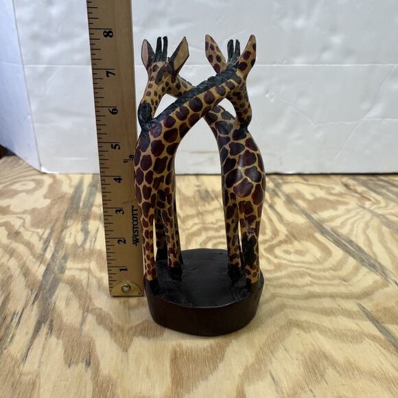 Hand Carved Wood Two Intertwined Giraffe Statue Made in Kenya – African Folk Art - Picture 6 of 7